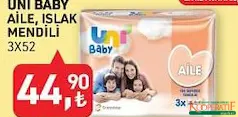 UNİ BABY AİLE ISLAK MENDİL 3X52 indirimli fiyat UNİ BABY AİLE ISLAK MENDİL 3X52 fiyat ve kampanya bilgisi